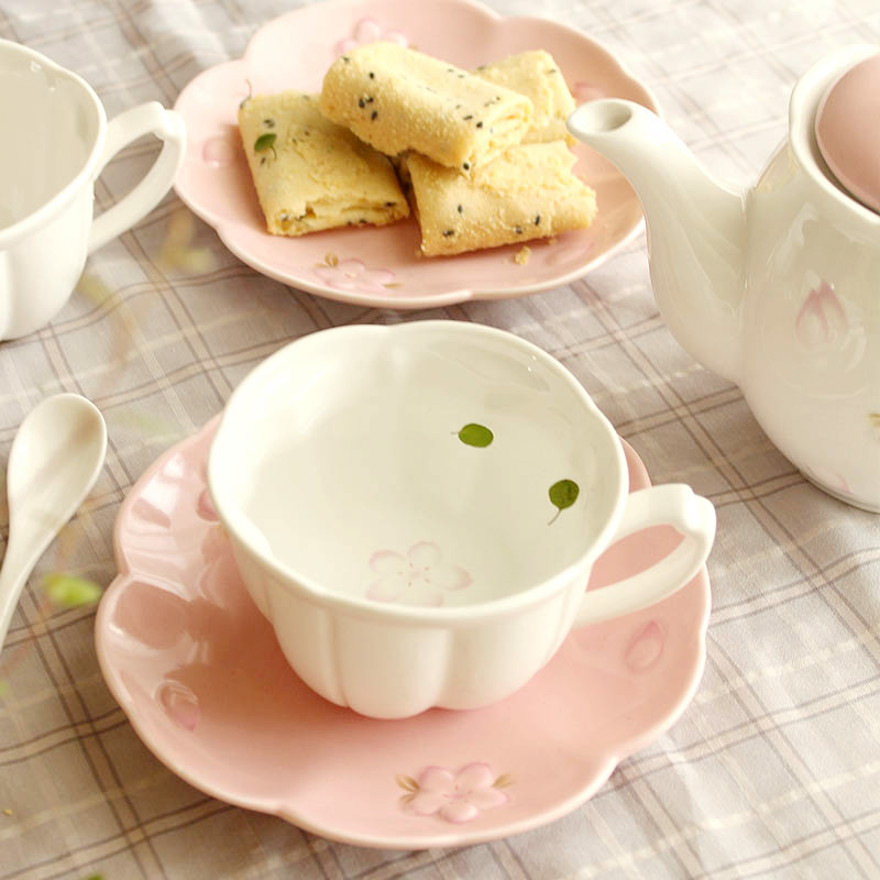 Ϻ Zakka ǳ  μ  Ŀ  Ʈ   Ʈ   3  Drinkware  +  +  Ϸ/Japan Zakka Style Sakura Printed Coffee Tea Sets Ceramic Cups Dess